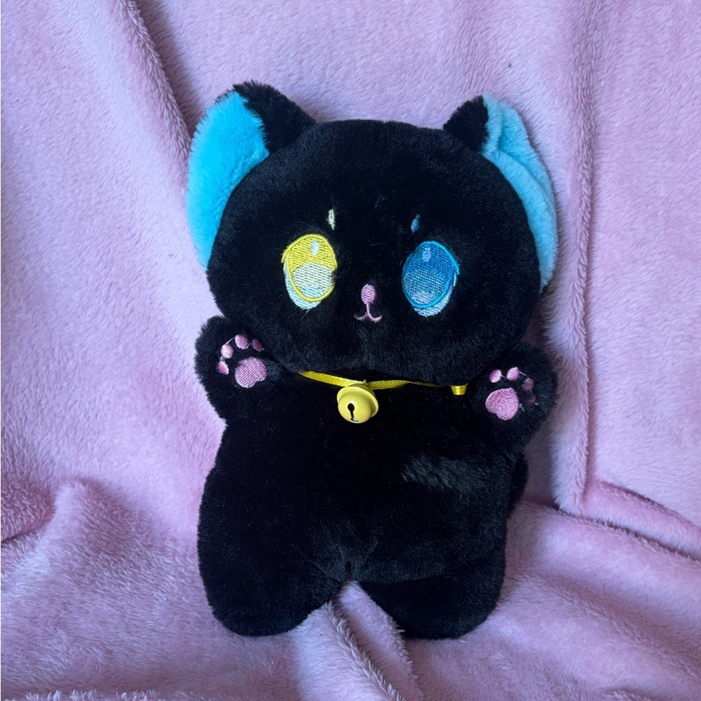 Kawaii black kitty plush with bell
